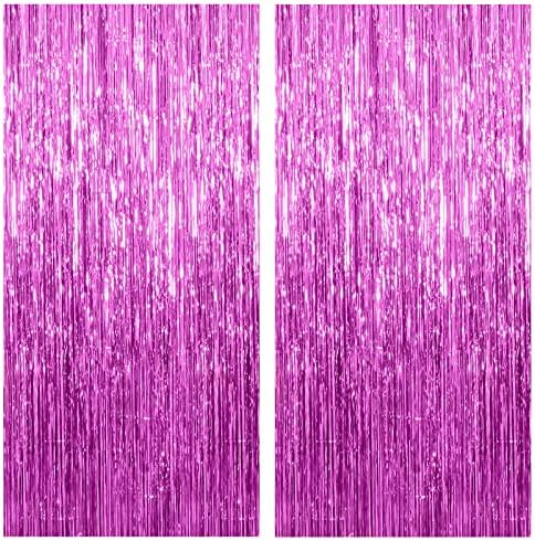 2 Pack Hot Pink Backdrop Curtain Party Streamers Hot Pink Birthday Decorations Foil Fringe Photo Backdrop Party Supplies Fiesta Grad Theme Decorations by KEJ