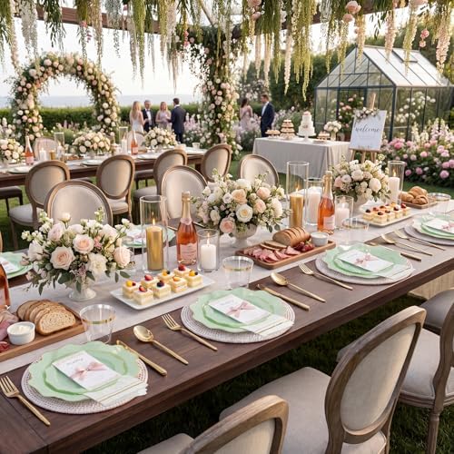 WDF 175Pcs Sage Green Plastic Plates With Gold Rim - Disposable Sage Green Plates 25guest Disposable Dinnerware Ideal for Party/Wedding/Holidays - Image 5