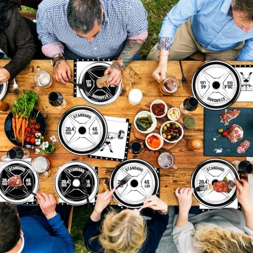 50 Guests Gym Birthday Party Supplies Decoration Bodybuilder Plates and Napkins Forks Weightlifting Tableware Barbell Birthday Party Paper Plates for Gym Lovers and Weight Lifters 200PCS - Image 5