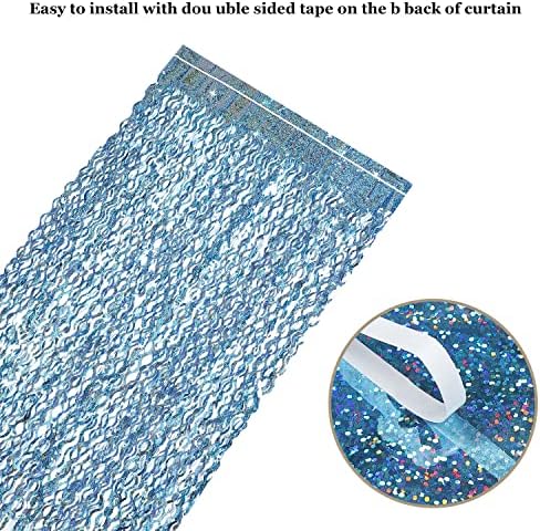 4 Pack Light Blue Party Foil Curtain - CYLMFC 3.3 ft x 6.6 ft Wavy Photo Booth Backdrop Metallic Tinsel Foil Fringe Curtains Environmental Background for Birthday Wedding Party Christmas Decorations - Image 4
