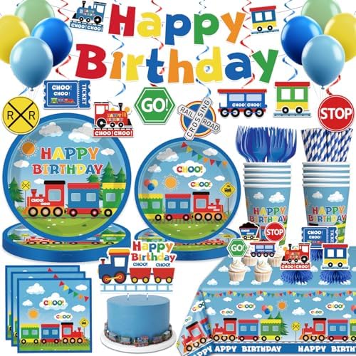 Xynic Train Birthday Decorations Plates and Napkins Set, Serve 50 Guests by Unknown