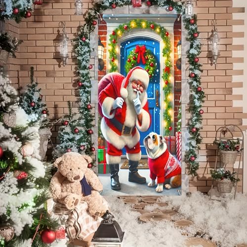 BlissYard Christmas Door Cover Santa Bulldog 35x71 Inch Polyester - Image 6