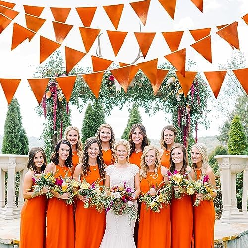 Orange Party Decorations Metallic Fabric Triangle Pennant Banner Flag Bunting Garland for Fall Autumn Thanksgiving Graduation Birthday Wedding Bridal Shower Baby Shower Anniversary Party Supplies - Image 4