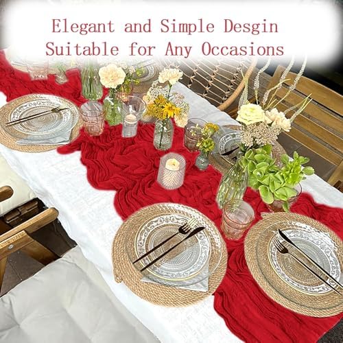 6 Pack Red Cheesecloth Table Runner 20 x 120 inch Gauze Table Runners 10 FT Long,Semi Sheer Boho Cheese Cloth Fabric Table Runner Bulk for Party,Wedding,Baby Shower,Bridal Shower Decoration - Image 4