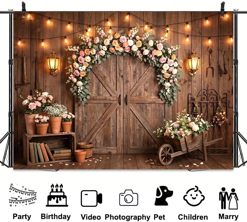 Western Backdrop Wild West Vintage Wooden Rustic Wooden House Barn Photography Background for Kids Boy Children Boy Baby Birthday Banner Photo Booth 15X10 FT - Image 6