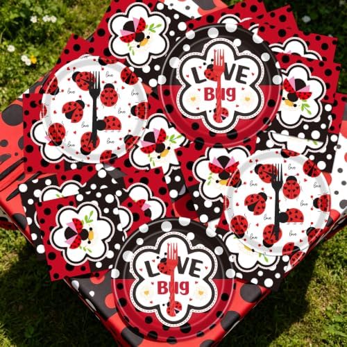Lady Bug Birthday Party Decorations - 96 Pcs Lady Bug Baby Shower Plates Napkins Forks Tableware Decorations, Ladybug Party Dinnerware Supplies for Birthday Babyshower Serve 24 - Image 5
