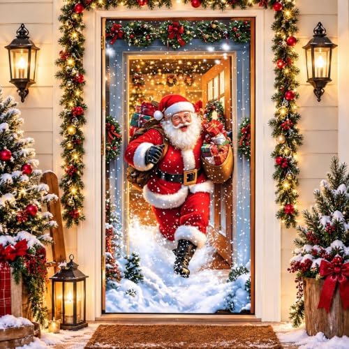 Christmas Door Cover Decorations Banner for Front Door Reindeer and Santa by Unknown
