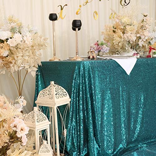 Eternal Beauty Teal 60x120 Inch Tropical Beach Sequin Tablecloth - Image 4