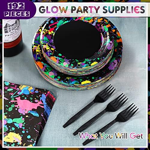 Baderke 192 Pcs Neon Glow Party Plates Napkins Forks, Birthday Serves 48 - Image 4
