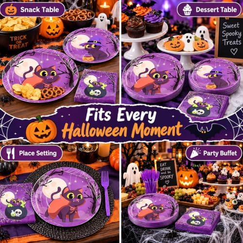 96PCS Halloween Paper Plates and Napkins Halloween Party Plates Cat Plates - Image 7