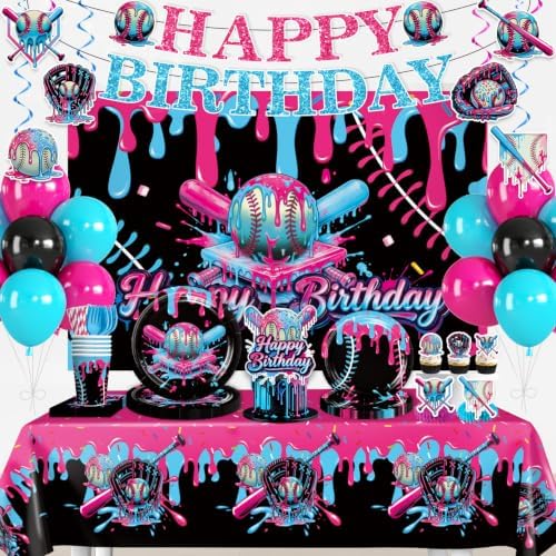 Xynic 216Pcs Baseball Drip Birthday Decorations Tableware Set, Serves 25 by Unknown