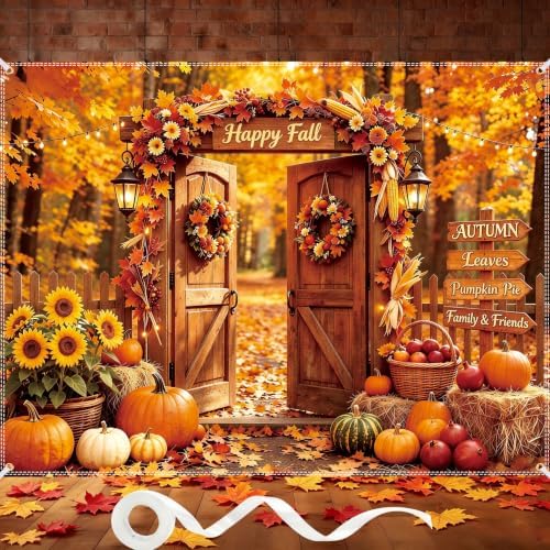 Fall Backdrop 8×6ft, with 100 Pcs Red & Yellow Artificial Maple Leaves by DuoduoBuy