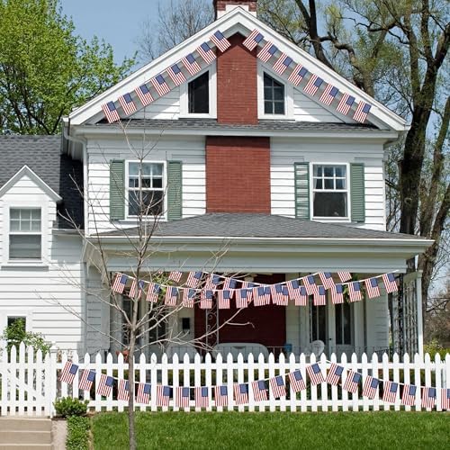 52FT 4th of July Decorations Outdoor, 50 PCS Fourth of July Banner, 5.5 x 8.2 Inches American String Flag Banner for Patriotic Independence Day Fourth of July Accessories Party Home Patio Decor - Image 5