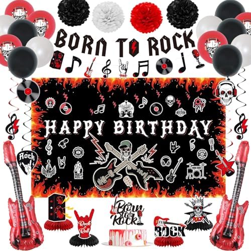 Crenics Rock and Roll Birthday Party Decorations, Happy Birthday Backdrop by Crenics