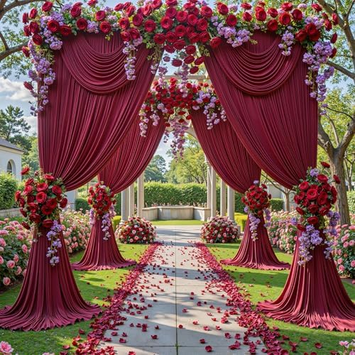 20x12ft Burgundy Backdrop Curtain Panels for Parties - Wrinkle Free Polyester Photo Curtain Backdrop Wedding Back Drop Fabric Drapes for Party Decorations Background for Photography - Image 3