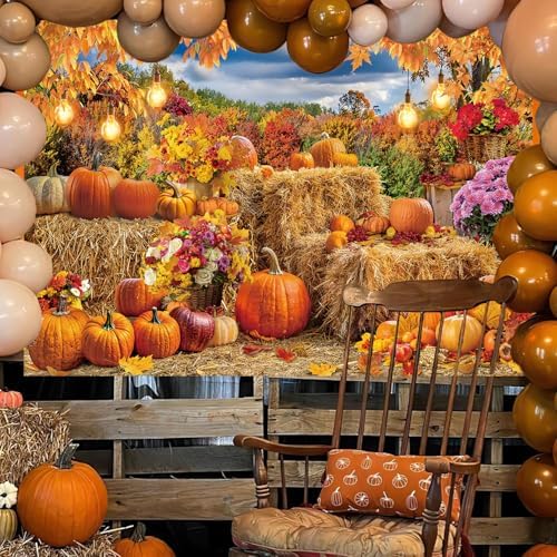 Autumn Harvest Backdrop Fall Farm Pumpkin Hay Bale Photography Background - Image 4