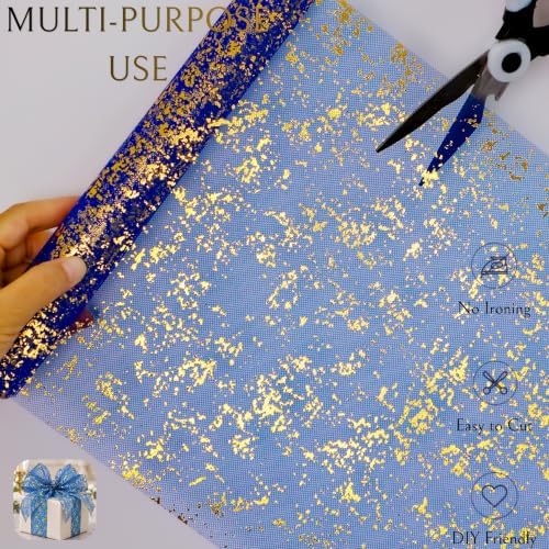 2 Pcs Royal Blue Gold Table Runner, Glitter Metallic Foil Mesh Roll 108" - Image 6