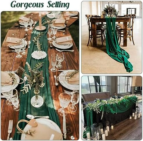 Dark Green 10FT Cheesecloth Table Runner Boho Gauze Fabric Table Runner Rustic Sheer Runner for Wedding Bridal Baby Shower Birthday Party Boho Table Decor（1 Pack Dark Green） - Image 6