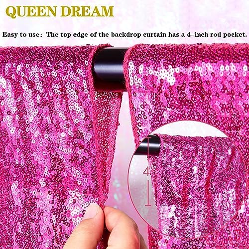 Glitter Fuchsia Backdrop Curtains for Birthday Party 2 Panels 3x8FT - Image 3