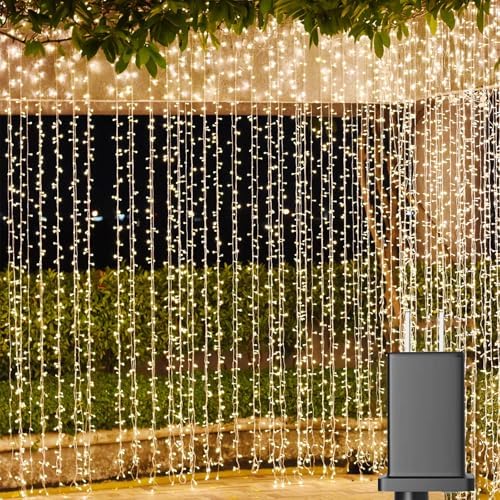 Solhice LED Curtain Lights Outdoor 50ft x10ft, 1000 LED Plug in Hanging String Lights Indoor Bedroom, Twinkle Light Backdrop for Outside Wedding Decor, Warm White (Not Connectable) by Solhice