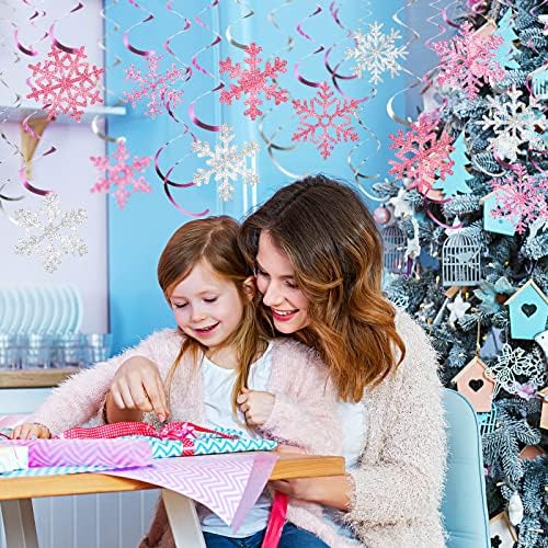 Sumind 30 Pcs Winter Wonderland Decor Snowflake Swirls, Pink, Silver - Image 6