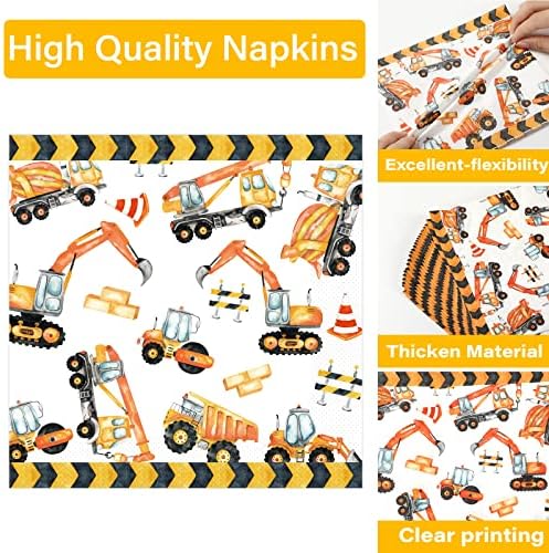 100 Pcs Construction Birthday Party Plates and Napkins Set Dump Truck Birthday Party Decorations Supplies Construction Tableware Construction Themed Party Favors for Boys Birthday Serves 25 - Image 3