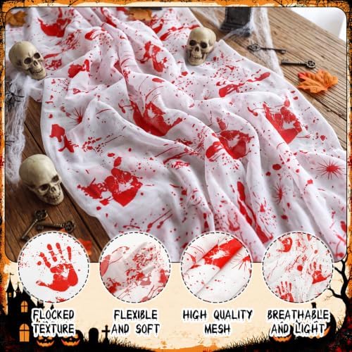 6 Pcs Halloween Table Runner Lace, Bloody Handprint Table Decor 30"x70" - Image 3