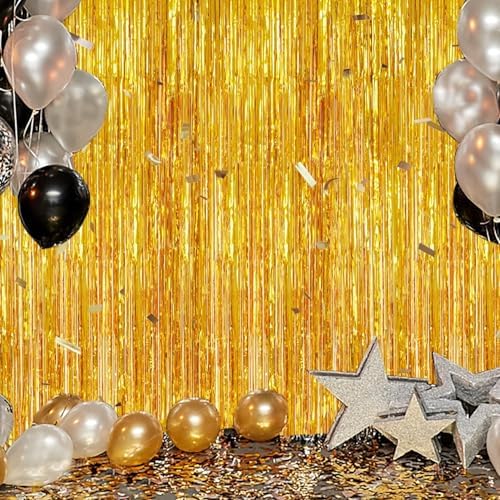 DECOCKRAT 3 Pack Foil Fringe Backdrop - Gold Shiny Tinsel Curtains for Party Decoration/Photo Booth Props - 3.3x8.2 FT Metallic Foil Backdrop for Birthday, Wedding, Graduation, Christmas. - Image 6