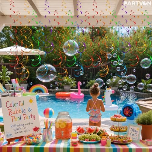 36 PCS Rainbow Hanging Swirl Decorations, Sparkle Ceiling Swirls with Plastic Streamers for Pride Party, Unicorn Theme, Kids Birthday, Baby Shower, Graduation, Wedding - Image 5