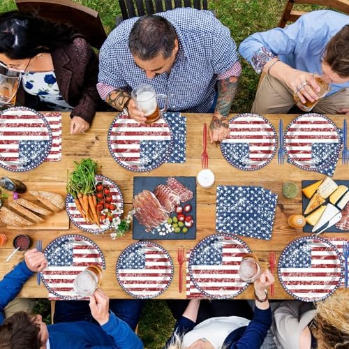 50 Guests 4th of July American Flag Patriotic Party Decorations Plates Napkins 250th Anniversary Themed Tableware Set Veterans Day Party Supplies Independence Paper Plates Napkins 200PCS - Image 6