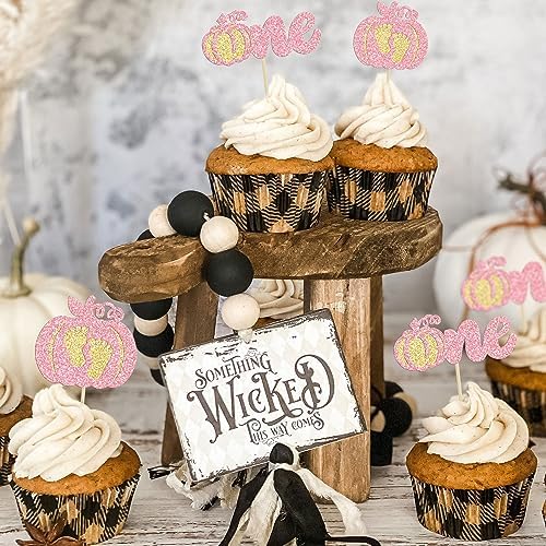 Ephlyn 24Pcs Pumpkin One Cupcake Toppers Glitter Pumpkin Birthday Baby Shower Party Decorations Pumpkin 1st Birthday Cake Decorations Fall 1st Birthday Party Cupcake Picks - Image 6