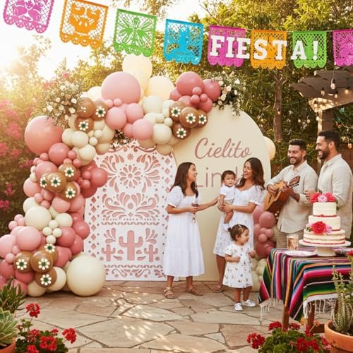 146PCS Cielito Lindo Baby Shower Girl Decorations,Pink Floral Balloon Arch Kit with Mexican Floral Print, Dusty Pink & Ivory White Fiesta Balloons, Wedding Birthday Bridal Shower Party Garland - Image 5