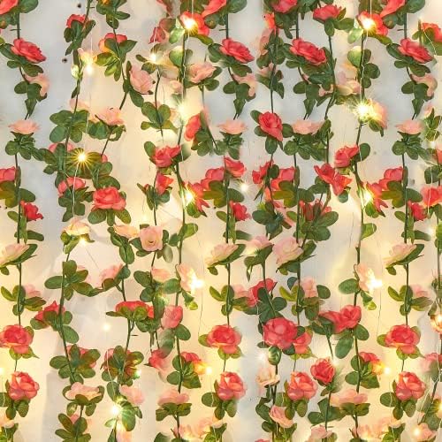 5 Pcs 41Ft Flower Garland with Lights, Pink Floral Garland Rose Vines by MARTINEMALL