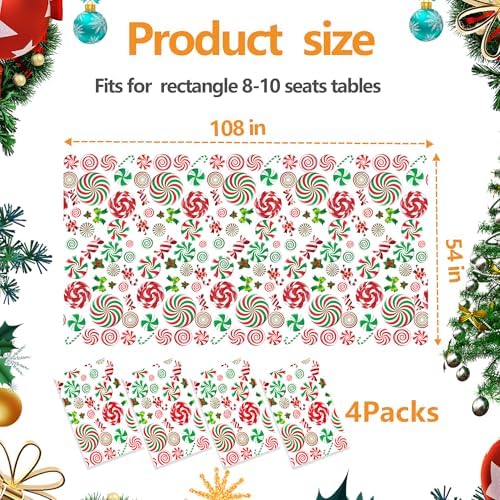 4 Pack Christmas Candy Cane Plastic Tablecloths, 54 x 108 Inch - Image 2