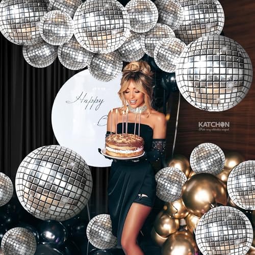 KatchOn, Silver Disco Ball Balloons - 32 Inch, Pack of 20 - Image 4