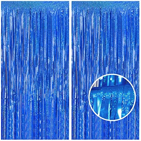 Melsan Blue Foil Curtain Backdrop for Birthday Decorations, 2 Pack by Melsan