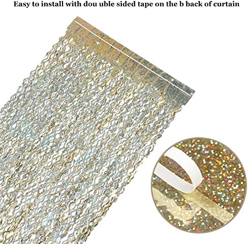 4 Pack Champagne Gold Fringe Curtain Backdrop - CYLMFC 3.3 ft x 6.6 ft Shimmer Wavy Foil Curtain for Birthday Party, Yellow Fringe Backdrop Streamers Party Decorations - Image 4
