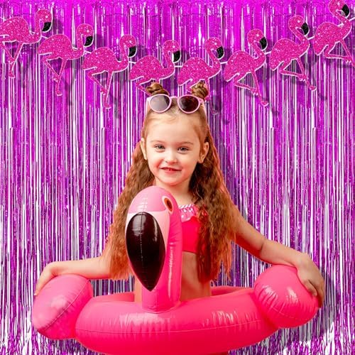 BRAVESHINE Hot Pink Foil Fringe Curtains，Metallic Party Streamers Backdrop - Image 3