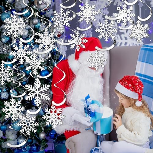 Snowflake Decorations, Christmas Hanging Decor, 30 Glitter Snowflake Swirls - Image 6