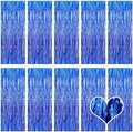 10 Pack Blue Backdrop Curtain 3.2ft x 8.2ft Metallic Tinsel Foil Fringe Curtains Photo Booth Background for Birthday Party Decoration Baby Shower Engagement Wedding Christmas Decoration (Blue) by Ohiyoo