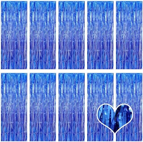 10 Pack Blue Backdrop Curtain 3.2ft x 8.2ft Metallic Tinsel Foil Fringe Curtains Photo Booth Background for Birthday Party Decoration Baby Shower Engagement Wedding Christmas Decoration (Blue) by Ohiyoo