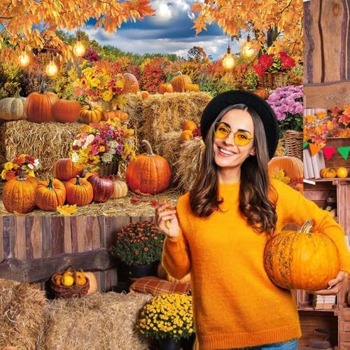 Autumn Pumpkin Backdrop Fall Hay Bale Farm Harvest Photography Background - Image 3