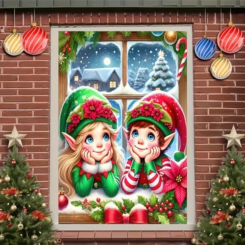 BlissYard Elf Christmas Window Banner Cover 31x47 Polyester - Image 2