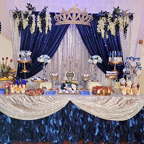 Poise3EHome 2ft x 8ft Blue Sequin Photography Backdrop Curtains 2 Panels for Party Decoration, Navy Blue - Image 2