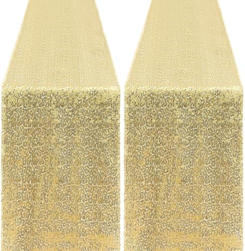 2 Packs 12 x 72 inches Sequin Table Runner, Gold Glitter Table Runner for Birthday Party Supplies Wedding Engagement Baby Shower Holiday Celebration Event Decorations by Yblut