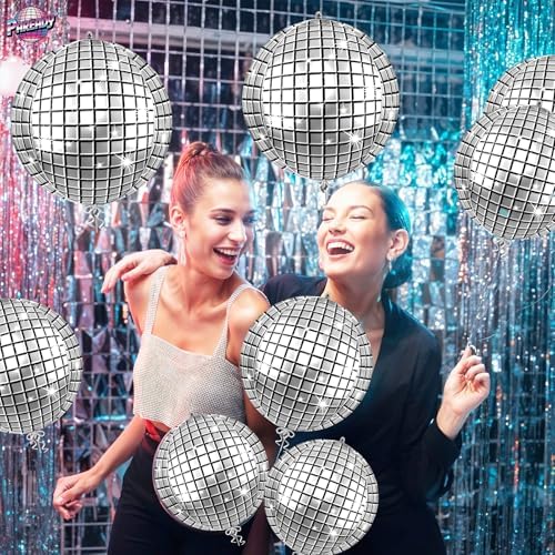 6pcs 22 Inch Silver Disco Ball Balloons, Silver Big Disco Balloons, 4d Large Foil Aluminum Balloon For Birthday Baby Shower 70s 80s 90s Theme Party Wedding Engagement Graduation New Year Decoration - Image 4