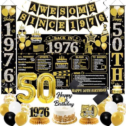 Roetyce 50th Birthday Decorations Men Women, Black Gold Back in 1976 Poster by Roetyce