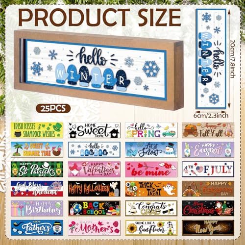 Barydat 25 Pcs Fall Decorations for Home Interchangeable Seasonal Wood Sign - Image 3
