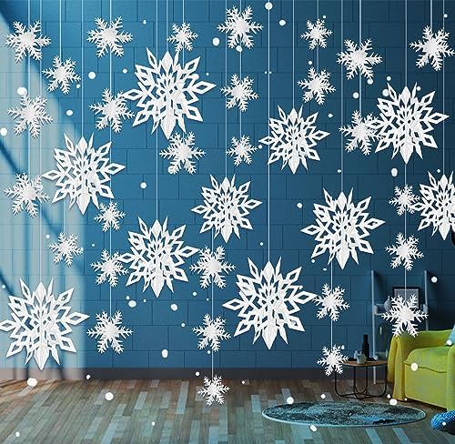 24PCS Hanging Snowflake Decorations Winter Wonderland Party Supplies by Besslly
