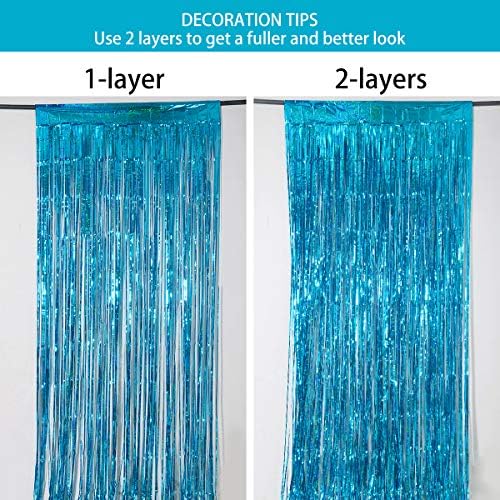 Melsan Teal Blue Foil Curtain Backdrop for Birthday Decorations, 2 Pack - Image 6